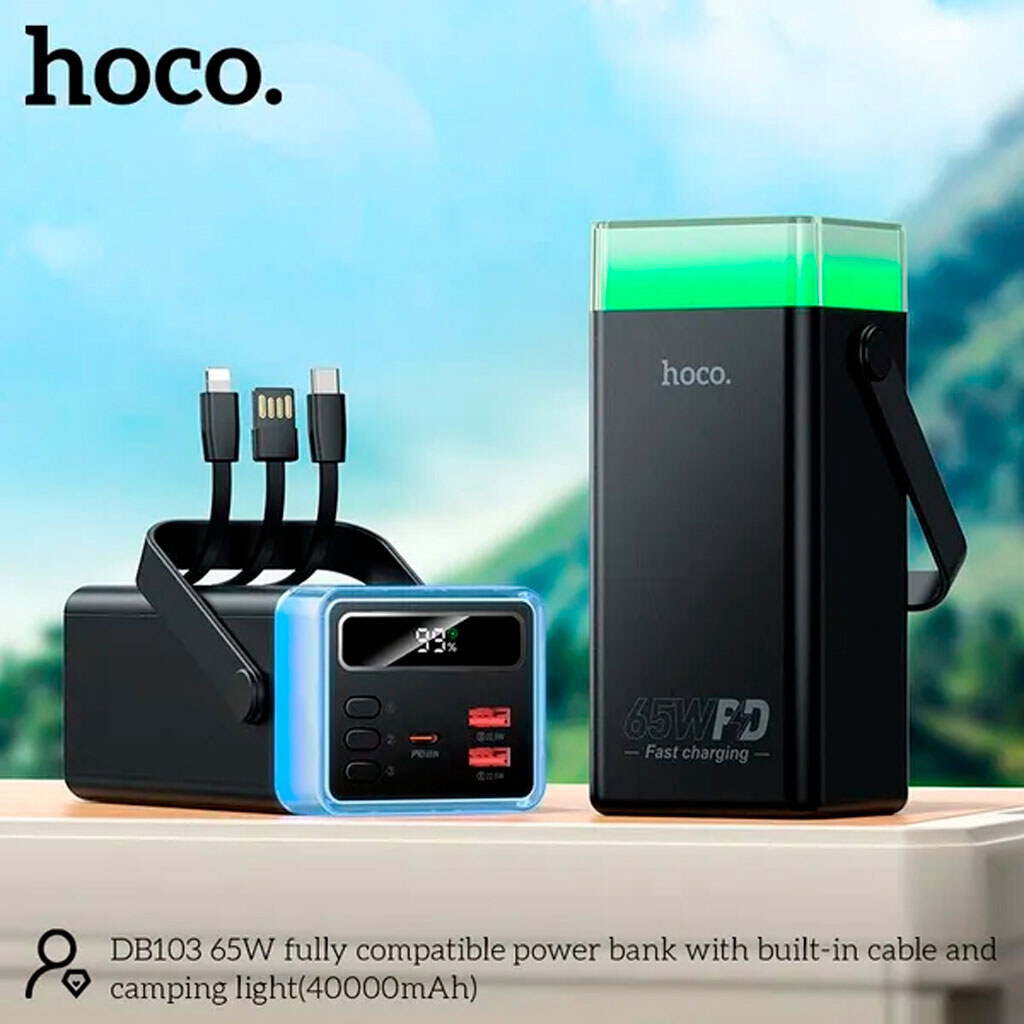 Портативна батарея (Power Bank) Hoco DB103, 40000 mAh, Чорний - № 4 Портативна батарея (Power Bank) Hoco DB103, 40000 mAh, Чорний - № 4
