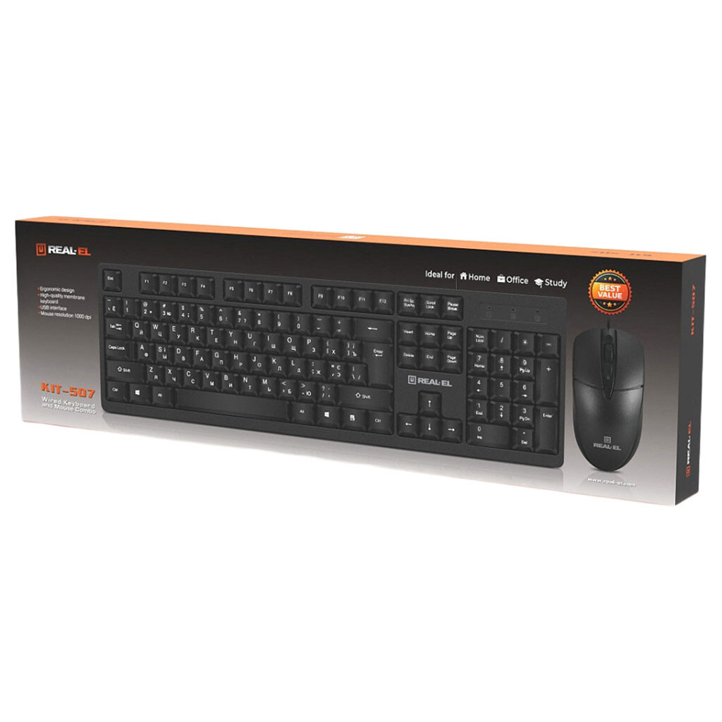 Клавиатура и мышь REAL-EL Kit-507, Черный - № 8 Клавиатура и мышь REAL-EL Kit-507, Черный - № 8