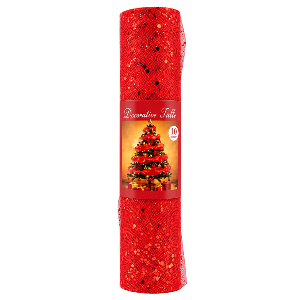 Тканина для декорування з блискітками, в рулоні, 30 см х 10 м, Червоний - № 1 Тканина для декорування з блискітками, в рулоні, 30 см х 10 м, Червоний - № 1