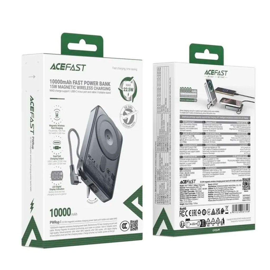 Портативна батарея (Power Bank) AceFast M40, 10000 mAh, Сірий - № 5 Портативна батарея (Power Bank) AceFast M40, 10000 mAh, Сірий - № 5