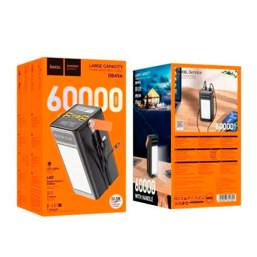 Портативная батарея (Power Bank) Hoco DB49A Action, 60000 mAh, Черный - № 4 Портативная батарея (Power Bank) Hoco DB49A Action, 60000 mAh, Черный - № 4