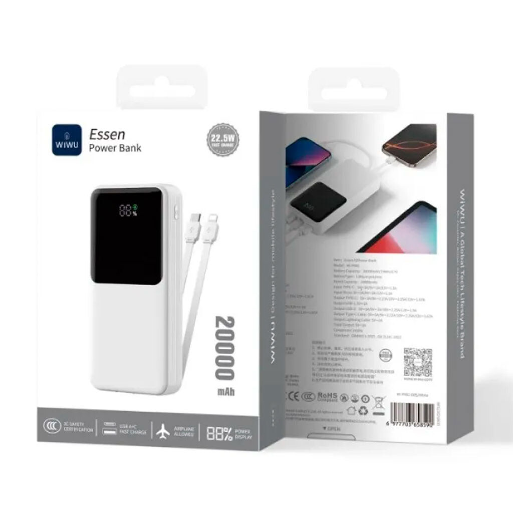 Портативная батарея (Power Bank) WiWU Wi-P082 Essen, 20000 mAh, Белый - № 2 Портативная батарея (Power Bank) WiWU Wi-P082 Essen, 20000 mAh, Белый - № 2
