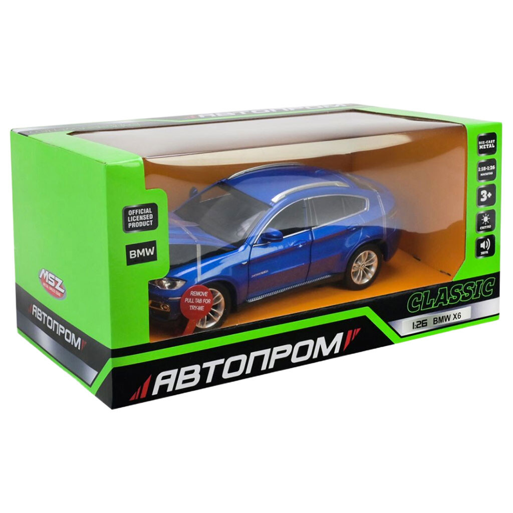 Машина металева "BMW X6", 1:24, Автопром, Синій - № 2 Машина металева "BMW X6", 1:24, Автопром, Синій - № 2