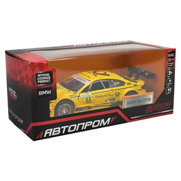 Машина металева "BMW M3 DTM", 1:32, на батарейках зі звуком, світлом, Автопром, Жовтий - № 2 Машина металева "BMW M3 DTM", 1:32, на батарейках зі звуком, світлом, Автопром, Жовтий - № 2