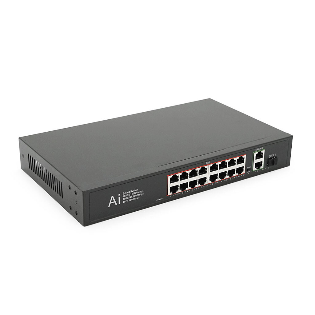 POE коммутатор Merlion 16 POE 10/100 + 1 Single Fiber Tx 1310nm 20km + 2 RJ45 10/100/1000+ встроенный блок питания 52V 4.8A - № 1 POE коммутатор Merlion 16 POE 10/100 + 1 Single Fiber Tx 1310nm 20km + 2 RJ45 10/100/1000+ встроенный блок питания 52V 4.8A - № 1