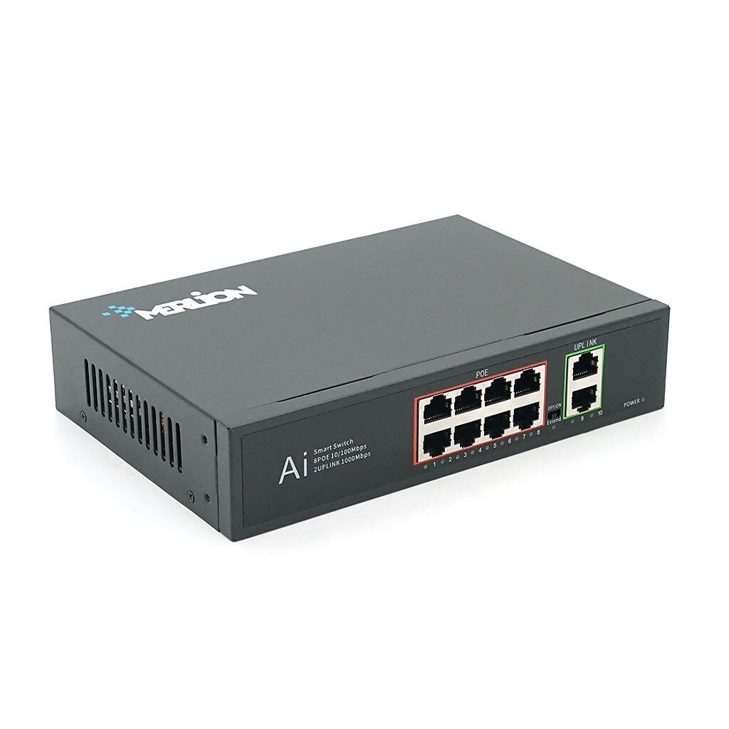 POE коммутатор Merlion 8 POE 10/100 + 2 RJ45 10/100/1000 + встроенный блок питания 52V 2.3A - № 1 POE коммутатор Merlion 8 POE 10/100 + 2 RJ45 10/100/1000 + встроенный блок питания 52V 2.3A - № 1