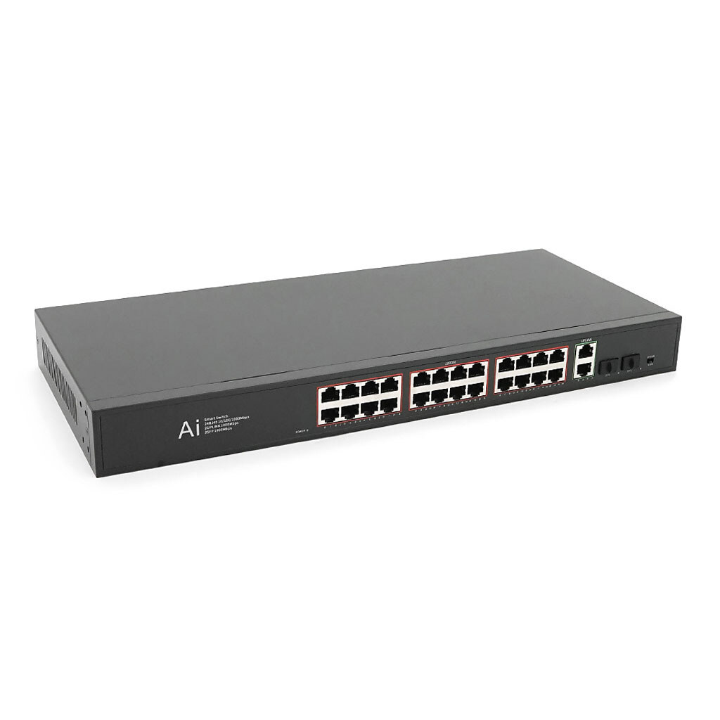 POE комутатор гігабітний Merlion 24 POE + 2 RJ45 + 2 SFP 10/100/1000 вбудований блок живлення 52V 6.15A - № 1 POE комутатор гігабітний Merlion 24 POE + 2 RJ45 + 2 SFP 10/100/1000 вбудований блок живлення 52V 6.15A - № 1