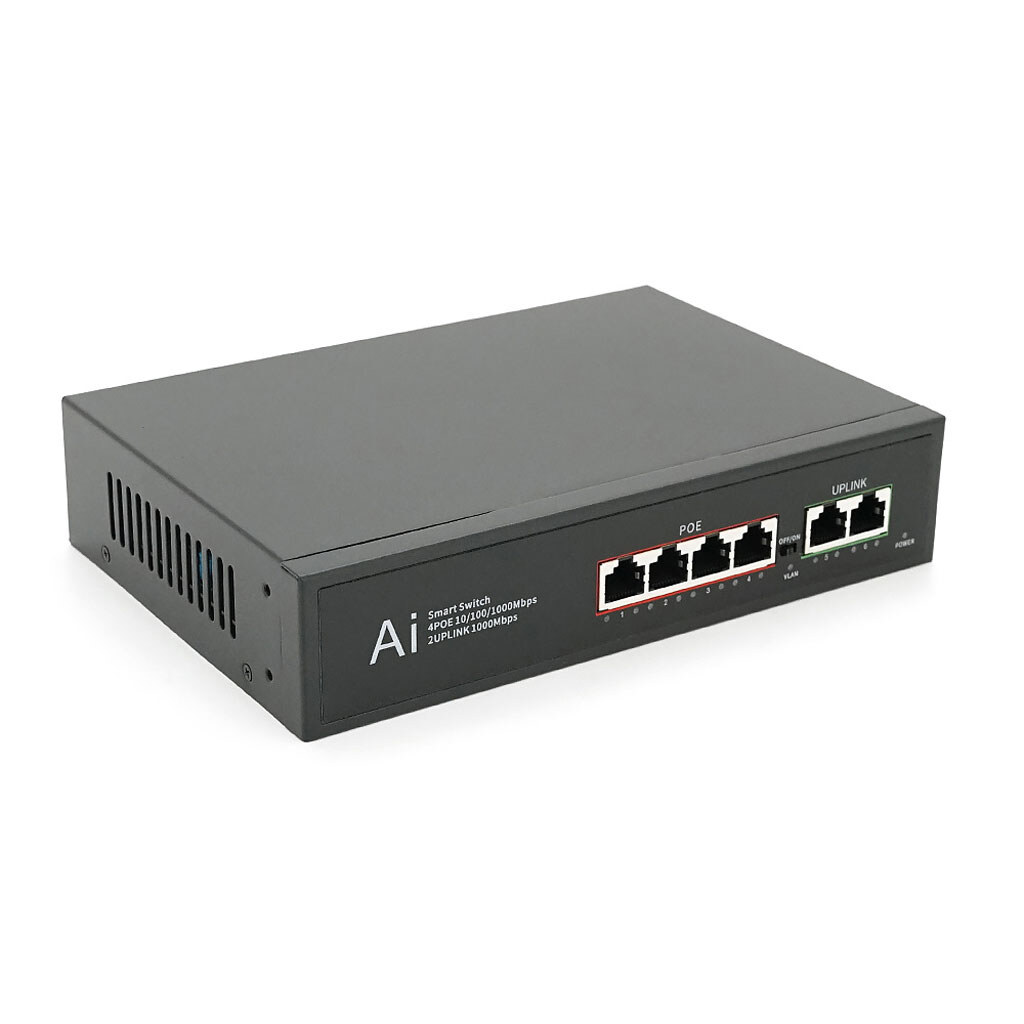 POE коммутатор гигабитный Merlion 4 POE 10/100/1000 + 2 RJ45 10/100/1000 встроенный блок питания 52V 1.25A - № 1 POE коммутатор гигабитный Merlion 4 POE 10/100/1000 + 2 RJ45 10/100/1000 встроенный блок питания 52V 1.25A - № 1