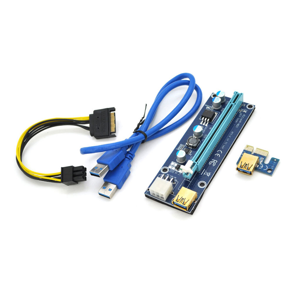 Riser PCI-EX, x1 => x16, 6-pin, SATA => 6Pin, USB 3.0 AM-AM 0,6 м (синій), конденсатори 270 - № 1 Riser PCI-EX, x1 => x16, 6-pin, SATA => 6Pin, USB 3.0 AM-AM 0,6 м (синій), конденсатори 270 - № 1