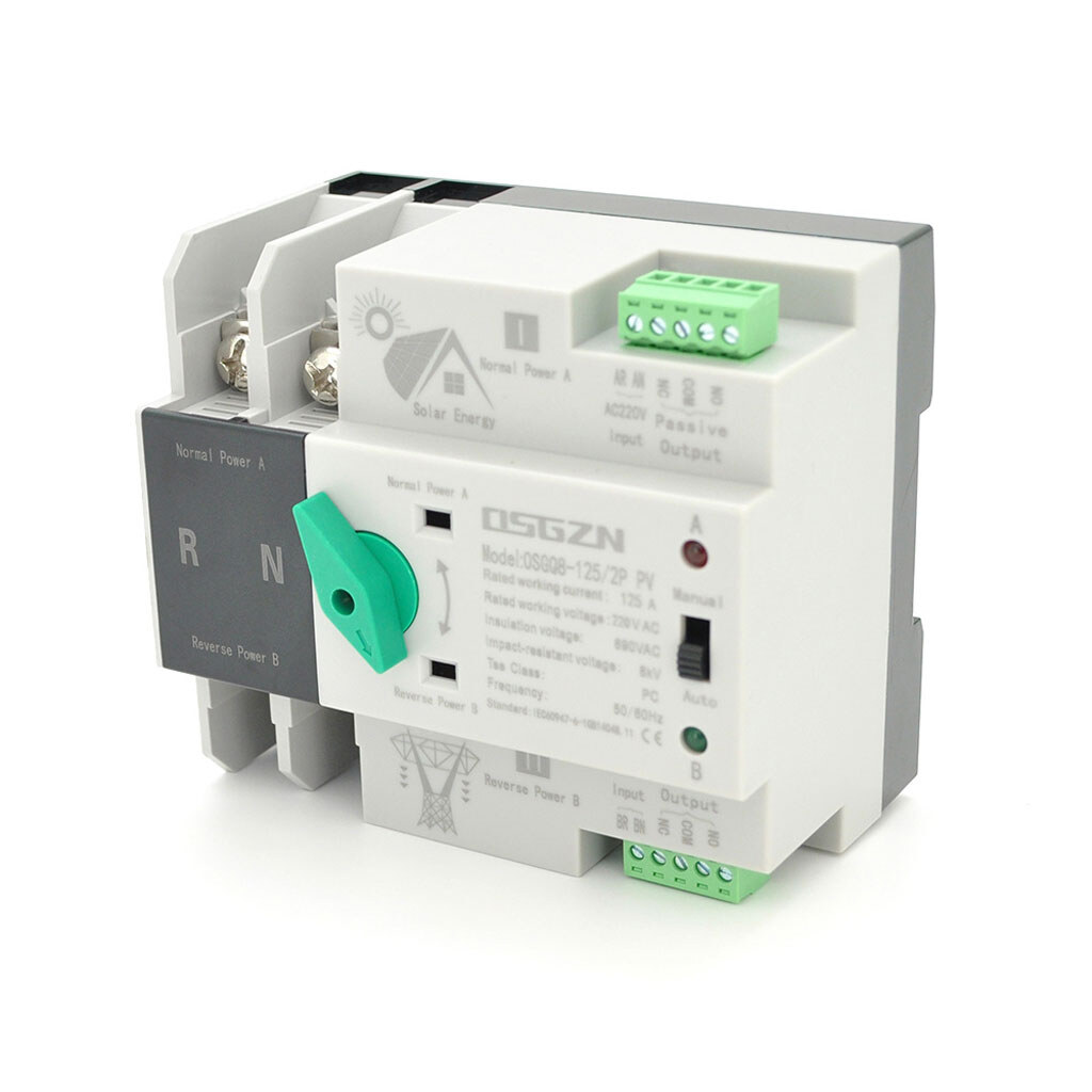 Автомат ввода резерва (АВР) двухполюсный OSGQ8-125/2P PV, 230V/125A на DIN-рейку для солнечных систем - № 1 Автомат ввода резерва (АВР) двухполюсный OSGQ8-125/2P PV, 230V/125A на DIN-рейку для солнечных систем - № 1