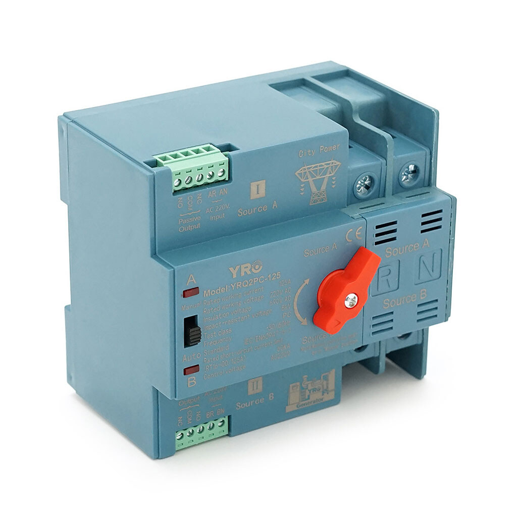 Автомат введення резерву (АВР) двополюсний YRQ2PC-125, 220V/125A на DIN-рейку для генераторів - № 1 Автомат введення резерву (АВР) двополюсний YRQ2PC-125, 220V/125A на DIN-рейку для генераторів - № 1