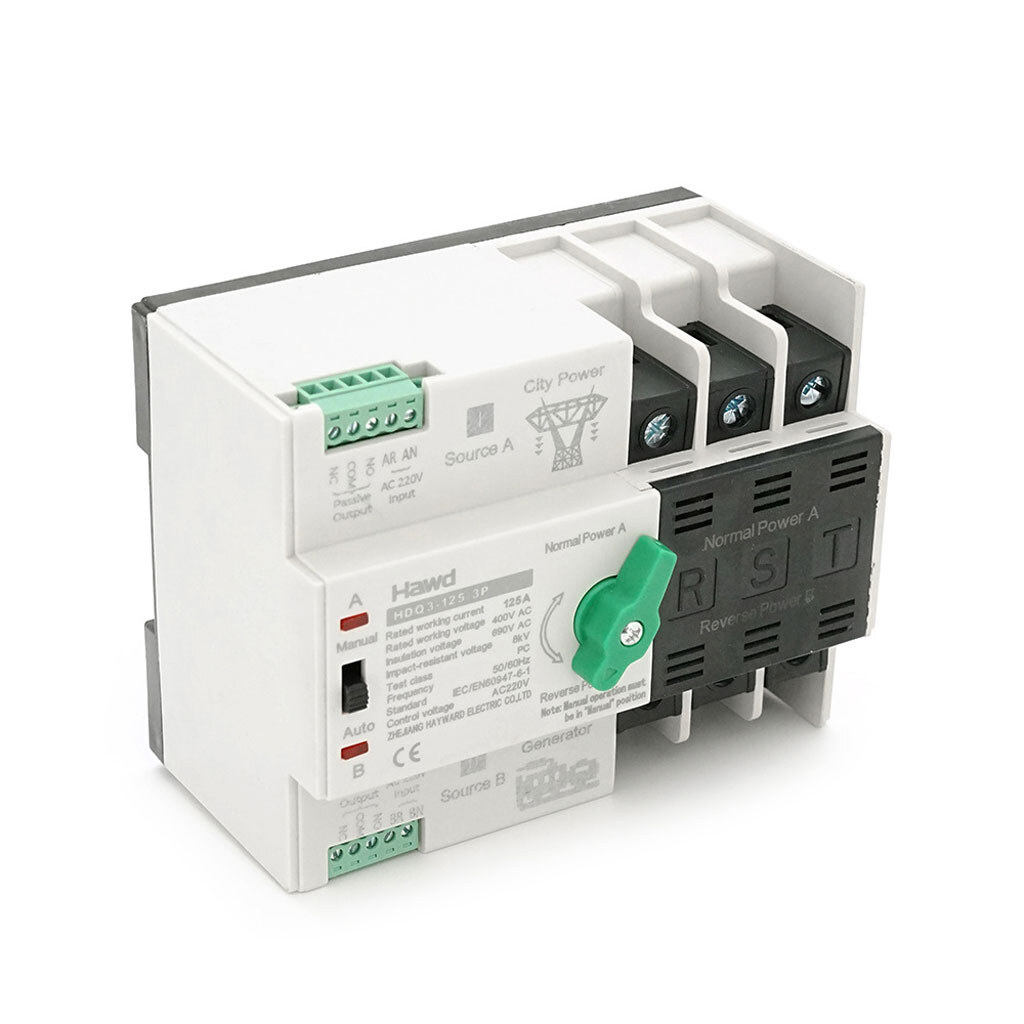 Автомат введення резерву (АВР) триполюсний HDQ3-125E/3P, 230V/125A на DIN-рейку для генераторів - № 1 Автомат введення резерву (АВР) триполюсний HDQ3-125E/3P, 230V/125A на DIN-рейку для генераторів - № 1