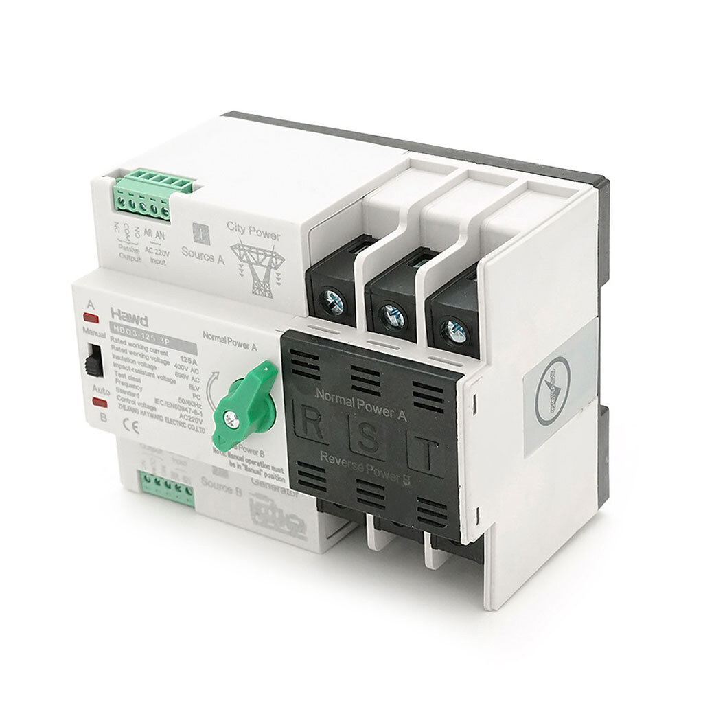 Автомат введення резерву (АВР) триполюсний HDQ3-125E/3P, 230V/125A на DIN-рейку для генераторів - № 2 Автомат введення резерву (АВР) триполюсний HDQ3-125E/3P, 230V/125A на DIN-рейку для генераторів - № 2
