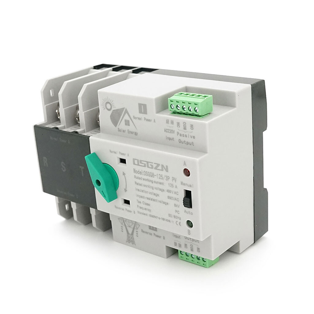 Автомат ввода резерва (АВР) трехполюсный OSGQ8-125/3P PV, 230V/125A на DIN-рейку для солнечных систем - № 1 Автомат ввода резерва (АВР) трехполюсный OSGQ8-125/3P PV, 230V/125A на DIN-рейку для солнечных систем - № 1