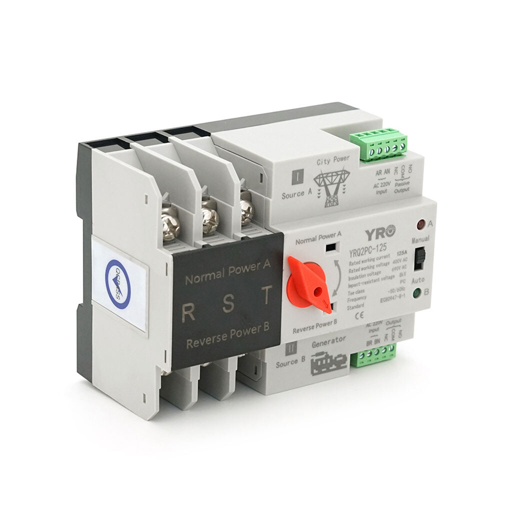 Автомат ввода резерва (АВР) трехполюсный YRQ2PC-125, 400V/125A на DIN-рейку для генераторов - № 1 Автомат ввода резерва (АВР) трехполюсный YRQ2PC-125, 400V/125A на DIN-рейку для генераторов - № 1
