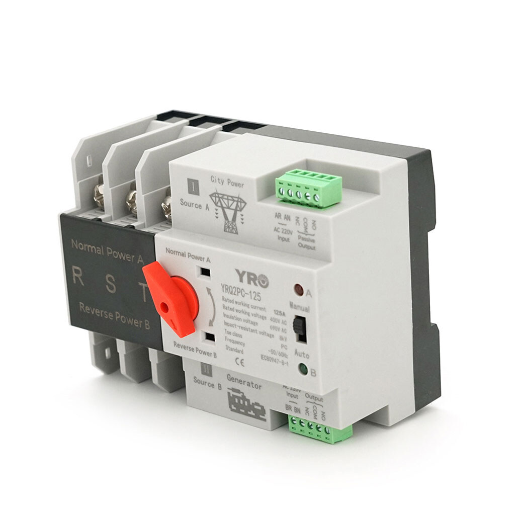 Автомат ввода резерва (АВР) трехполюсный YRQ2PC-125, 400V/125A на DIN-рейку для генераторов - № 2 Автомат ввода резерва (АВР) трехполюсный YRQ2PC-125, 400V/125A на DIN-рейку для генераторов - № 2
