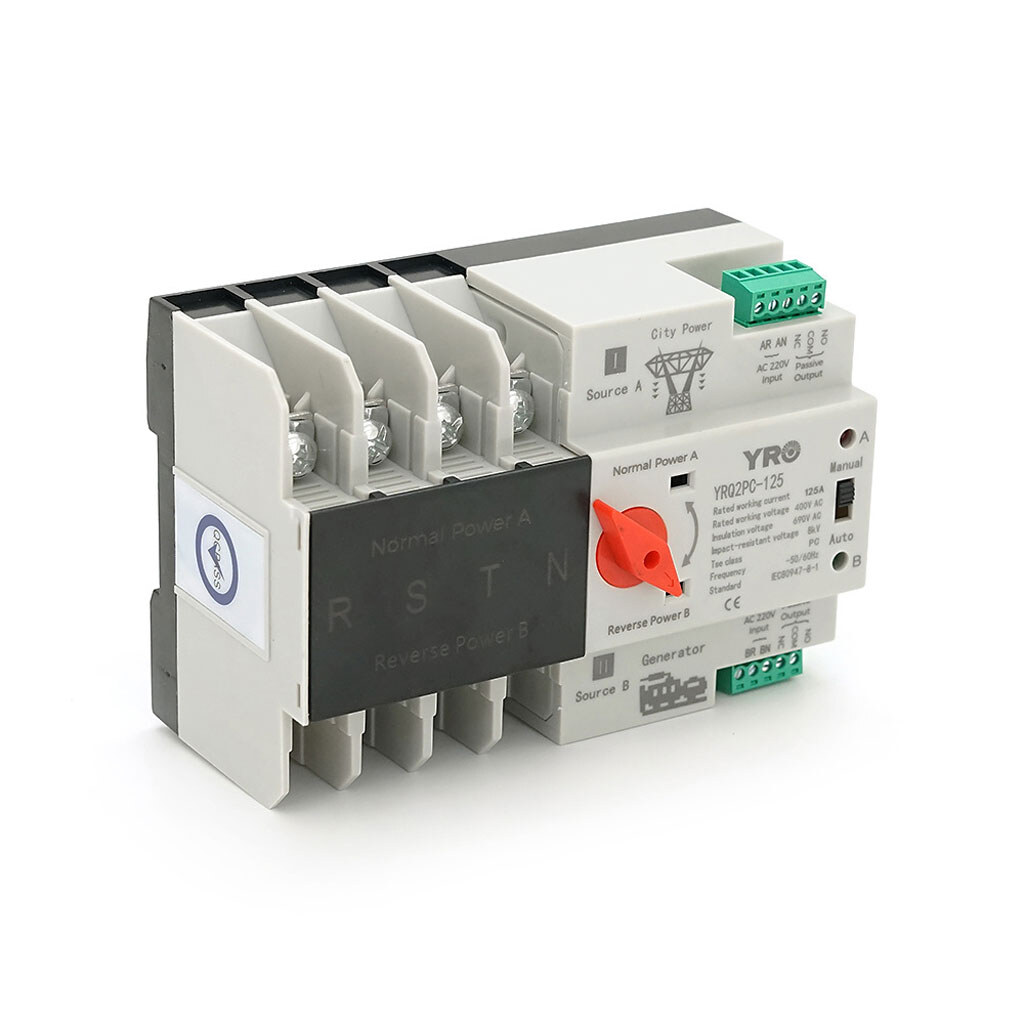 Автомат ввода резерва (АВР) четырехполюсный YRQ2PC-125, 400V/125A на DIN-рейку для генераторов - № 1 Автомат ввода резерва (АВР) четырехполюсный YRQ2PC-125, 400V/125A на DIN-рейку для генераторов - № 1