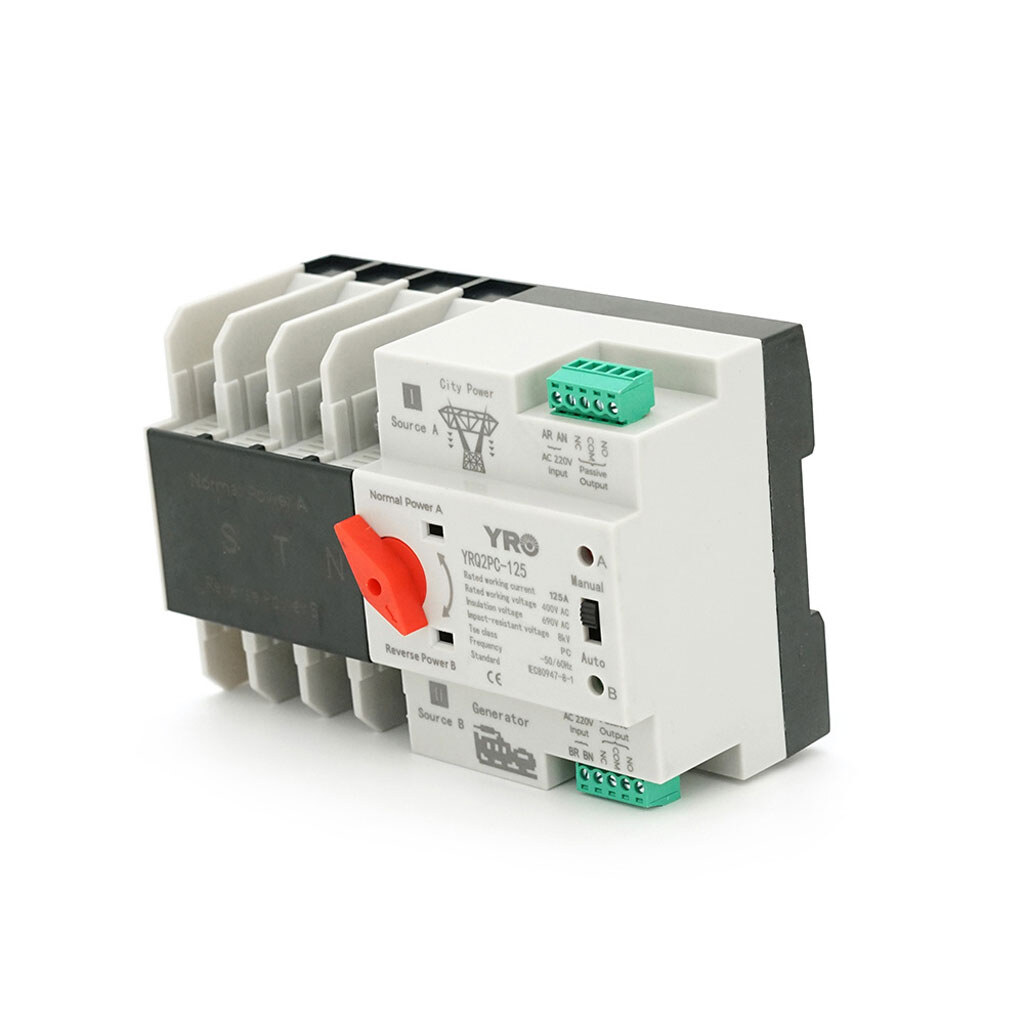 Автомат ввода резерва (АВР) четырехполюсный YRQ2PC-125, 400V/125A на DIN-рейку для генераторов - № 2 Автомат ввода резерва (АВР) четырехполюсный YRQ2PC-125, 400V/125A на DIN-рейку для генераторов - № 2