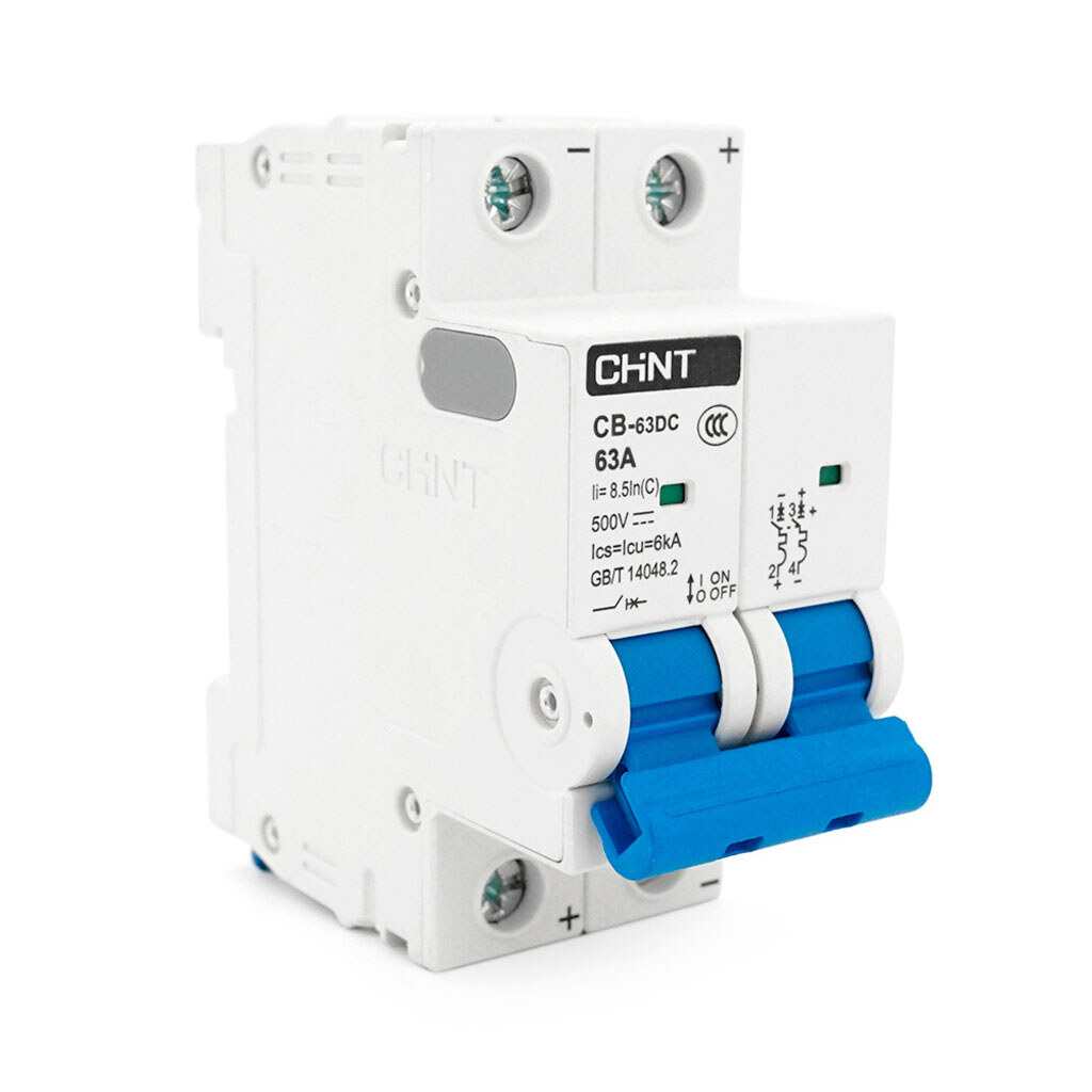 Автоматический выключатель постоянного тока CHINT CB-63DC 2P 63A, DC500V, 6kA, DIN, 86*36*49.5mm - № 1 Автоматический выключатель постоянного тока CHINT CB-63DC 2P 63A, DC500V, 6kA, DIN, 86*36*49.5mm - № 1