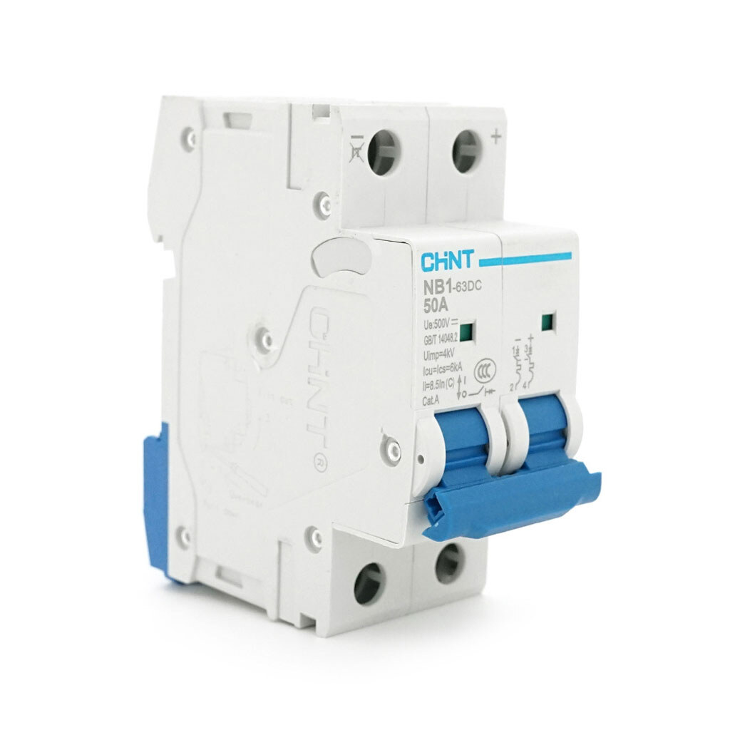 Автоматический выключатель постоянного тока CHINT NB1-63DC 2P C50 DC500V, 50A, 6kA, DIN, 86*36*49.5mm - № 1 Автоматический выключатель постоянного тока CHINT NB1-63DC 2P C50 DC500V, 50A, 6kA, DIN, 86*36*49.5mm - № 1