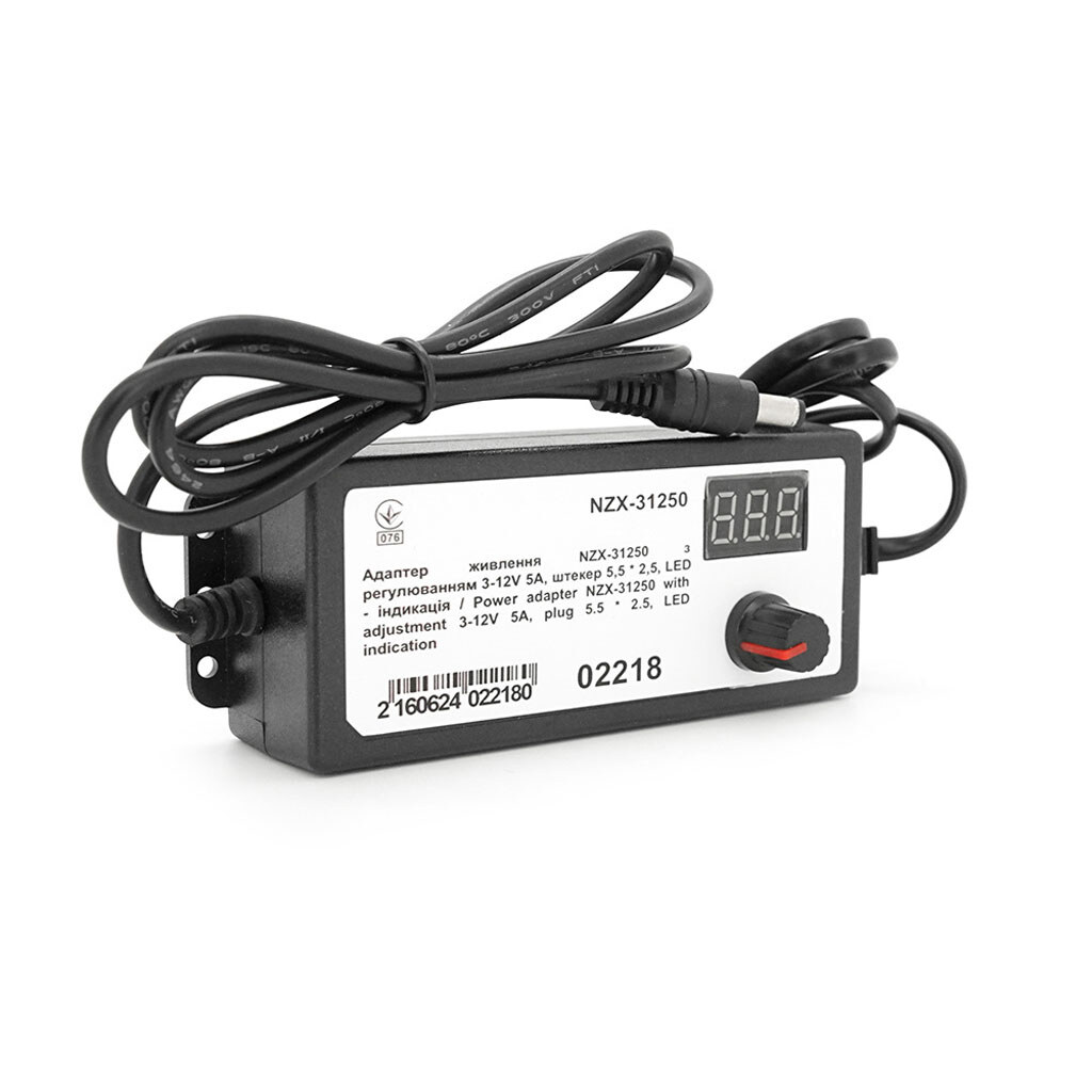 Адаптер питания NZX-31250 с регулировкой 3-12V 5A, штекер 5,5*2,5, LED - индикация - № 1 Адаптер питания NZX-31250 с регулировкой 3-12V 5A, штекер 5,5*2,5, LED - индикация - № 1