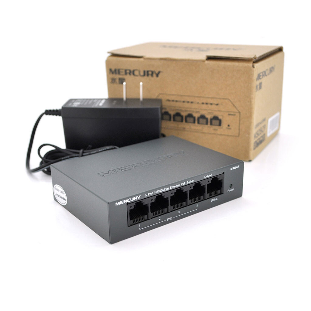 Коммутатор POE Mercury MS05CP 53,5V с 4 портами POE+1 порт UP-Link 100Мбит , БП в комплекте 0,54 кг (82*79*26) Q20 - № 1 Коммутатор POE Mercury MS05CP 53,5V с 4 портами POE+1 порт UP-Link 100Мбит , БП в комплекте 0,54 кг (82*79*26) Q20 - № 1