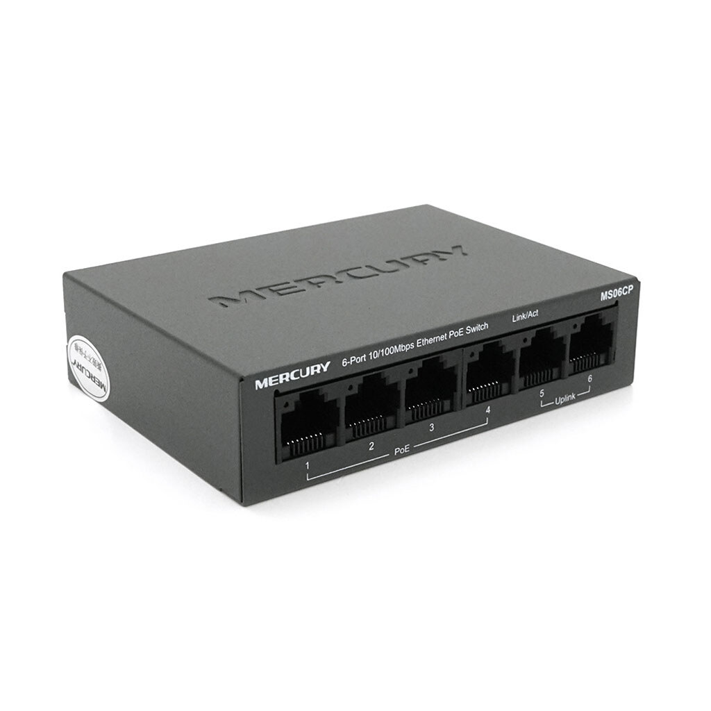 Комутатор POE Mercury MS06CP з 4 портами POE+ 2 порти UP-Link 100Мбіт, БП в комплекті, Q20 - № 1 Комутатор POE Mercury MS06CP з 4 портами POE+ 2 порти UP-Link 100Мбіт, БП в комплекті, Q20 - № 1