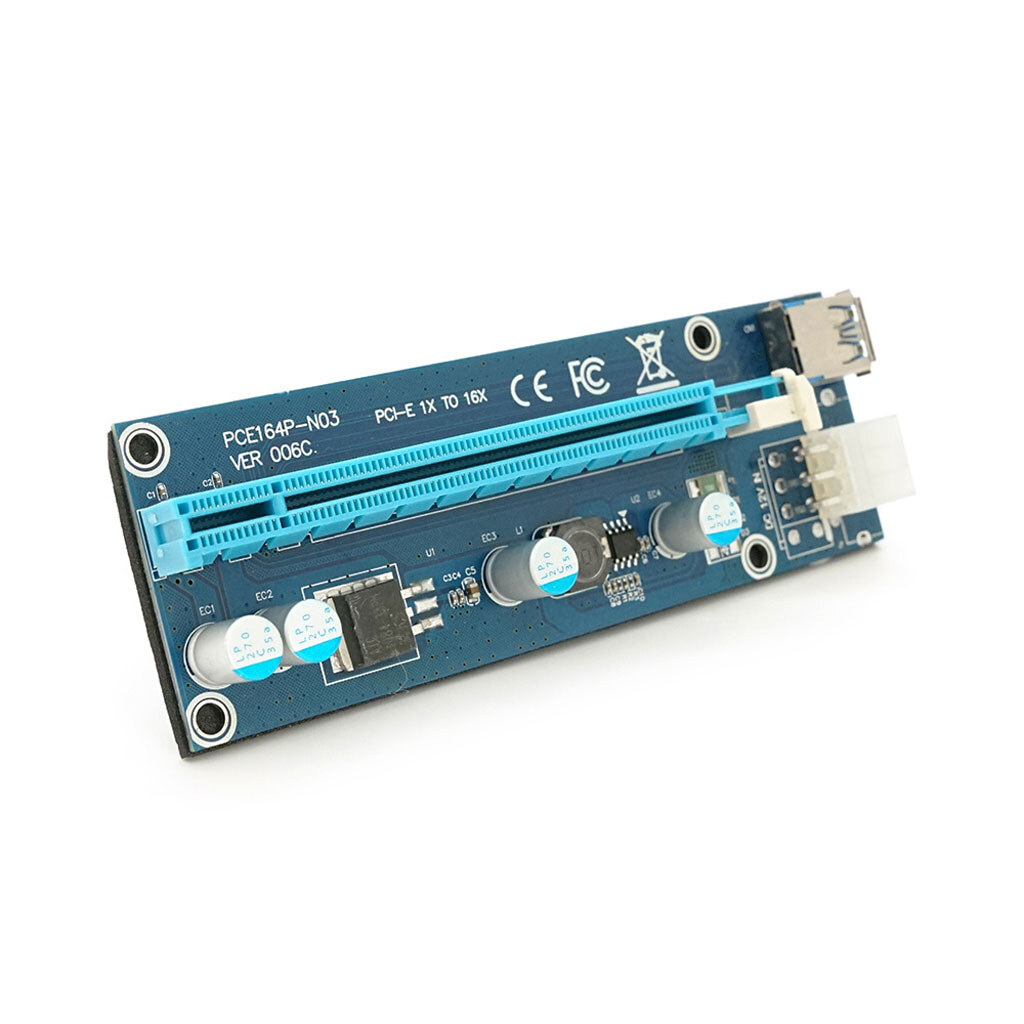 Плата PCE164P-N03 (VER006C) Riser PCI-EX, x1=>x16, USB 3.0, DC12V(PCI-E/6pin), конденсаторы 270, VER006C - № 1 Плата PCE164P-N03 (VER006C) Riser PCI-EX, x1=>x16, USB 3.0, DC12V(PCI-E/6pin), конденсаторы 270, VER006C - № 1