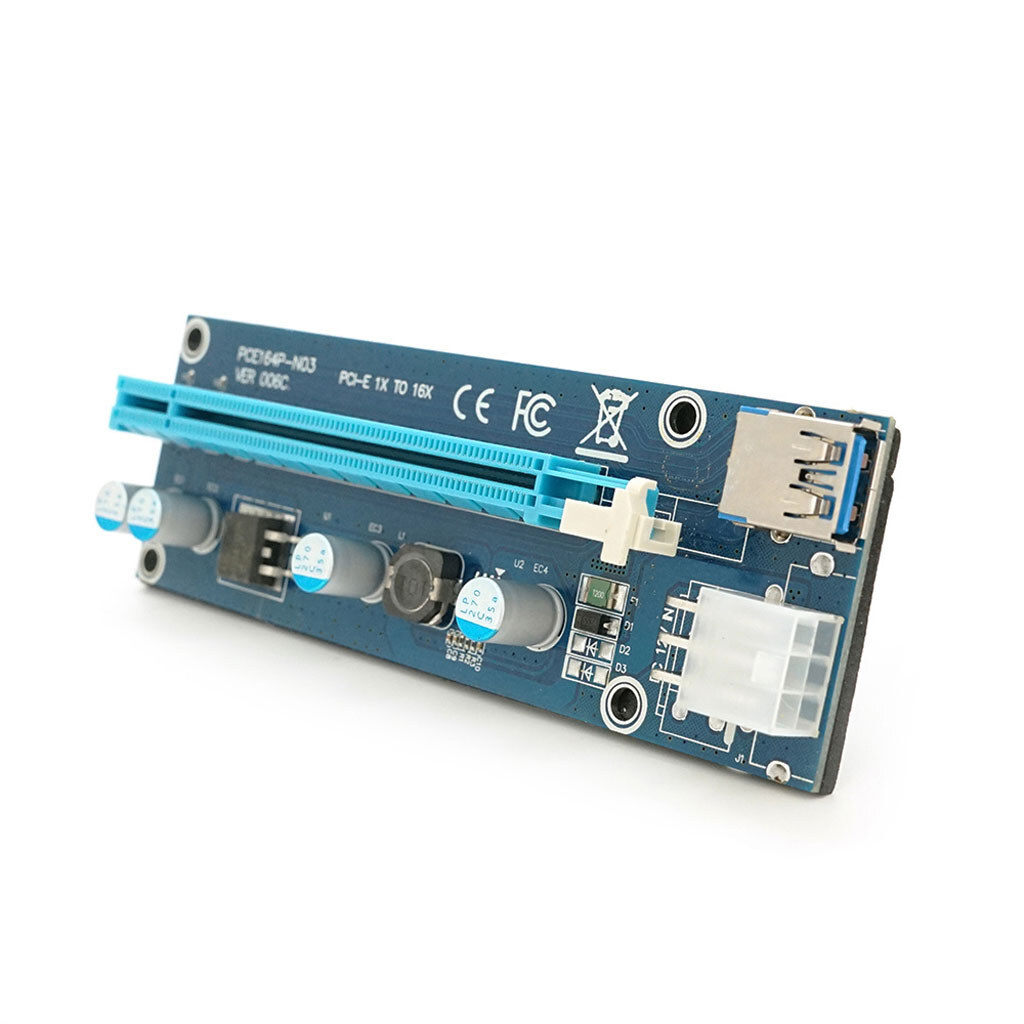 Плата PCE164P-N03 (VER006C) Riser PCI-EX, x1=>x16, USB 3.0, DC12V(PCI-E/6pin), конденсаторы 270, VER006C - № 2 Плата PCE164P-N03 (VER006C) Riser PCI-EX, x1=>x16, USB 3.0, DC12V(PCI-E/6pin), конденсаторы 270, VER006C - № 2
