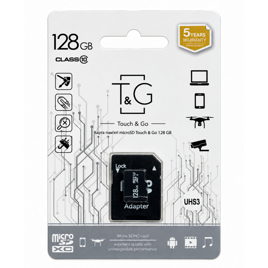 Карта пам'яті T&G MicroSDXC UHS-1, 128 Гб., Чорний - № 1 Карта пам'яті T&G MicroSDXC UHS-1, 128 Гб., Чорний - № 1