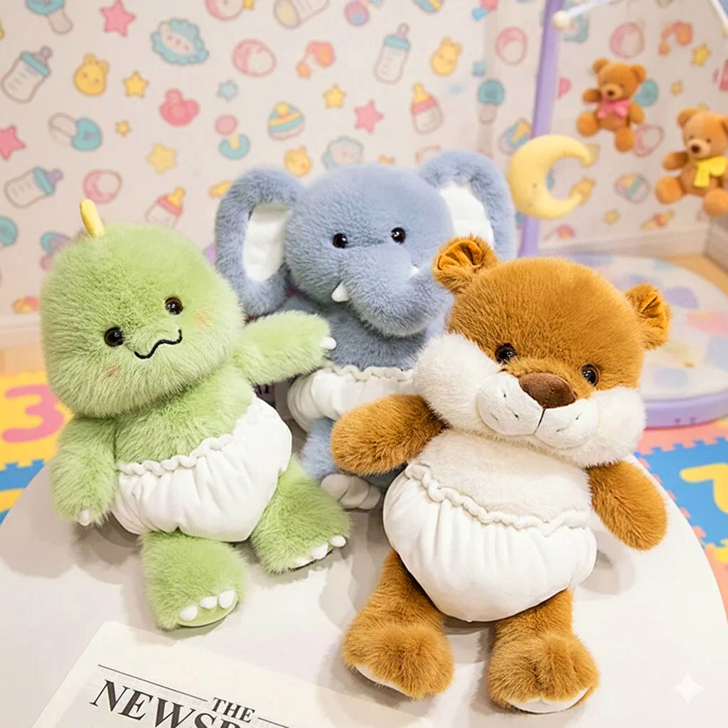 Игрушка мягкая "Животное в подгузнике", микс, 25 см, Зеленый - № 3 Игрушка мягкая "Животное в подгузнике", микс, 25 см, Зеленый - № 3