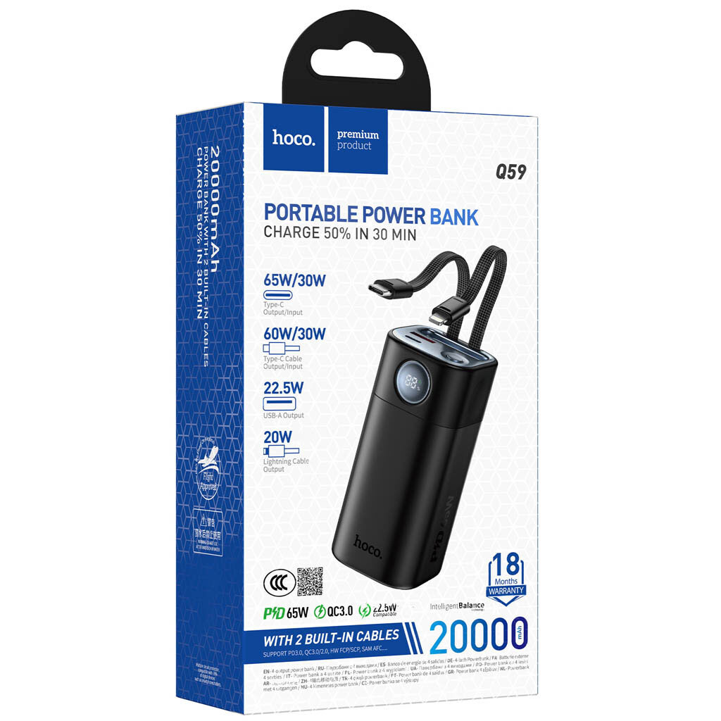 Портативная батарея (Power Bank) Hoco Q59 Chispeante, 20000 mAh, Черный - № 7 Портативная батарея (Power Bank) Hoco Q59 Chispeante, 20000 mAh, Черный - № 7