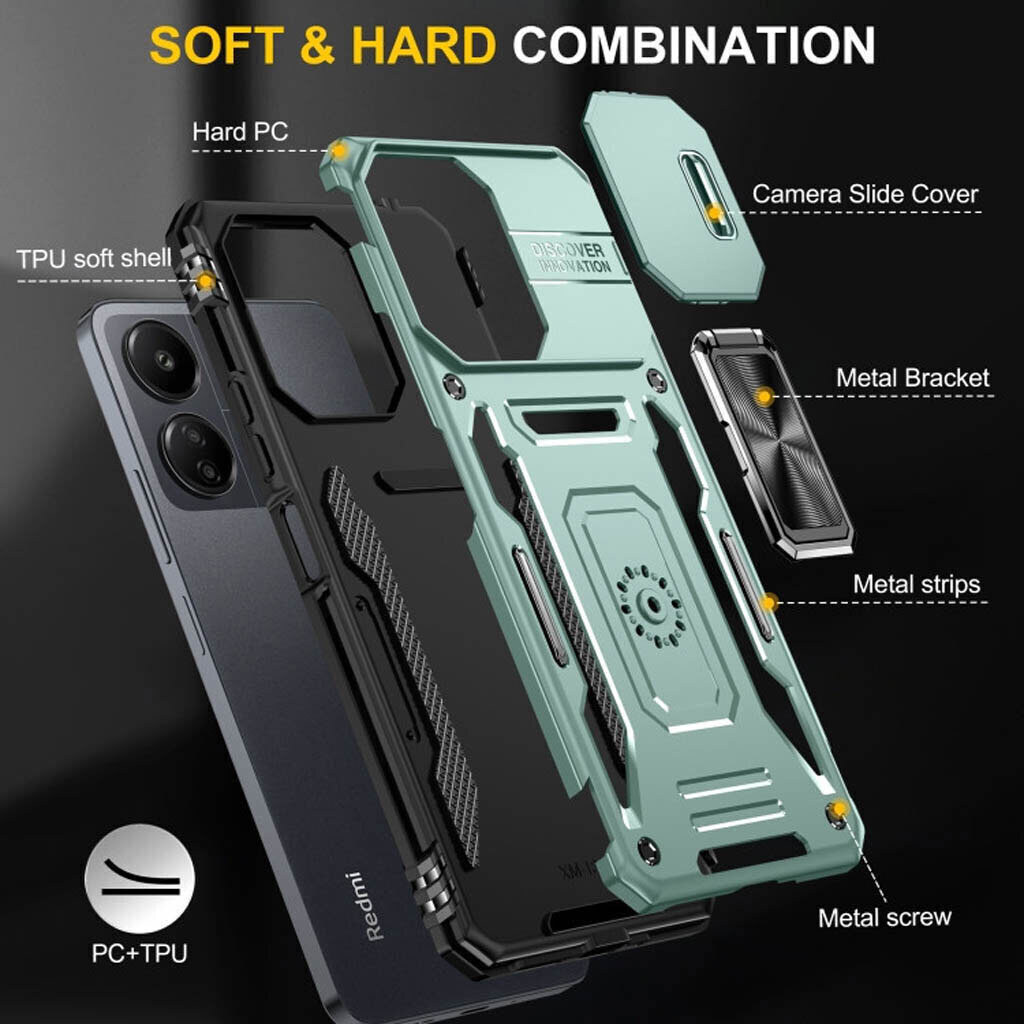 Чехол (накладка) Xiaomi Poco C81 / Redmi A7 Pro, Epik Camshield Army Ring, Light Green, Зеленый - № 7 Чехол (накладка) Xiaomi Poco C81 / Redmi A7 Pro, Epik Camshield Army Ring, Light Green, Зеленый - № 7