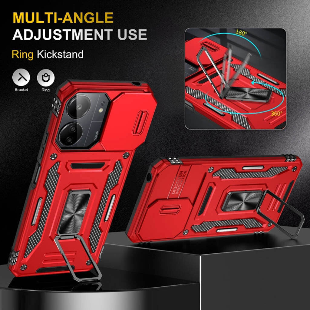 Чехол (накладка) Xiaomi Poco C81 / Redmi A7 Pro, Epik Camshield Army Ring, Красный - № 4 Чехол (накладка) Xiaomi Poco C81 / Redmi A7 Pro, Epik Camshield Army Ring, Красный - № 4