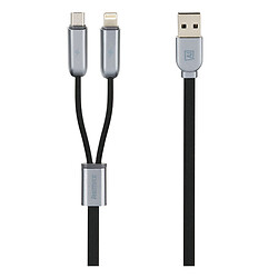 USB кабель Remax RC-025t Binary 2 в 1 Apple iPhone SE 2022 / iPhone 14 Pro Max / iPhone 14 Plus / iPhone 14 Pro / iPhone 14 / iPhone 13 Pro / iPhone 13 Mini / iPhone 13 / iPhone 13 Pro Max / iPhone 12 Mini, Original, MicroUSB, Lightning, 1.0 м., Черный
