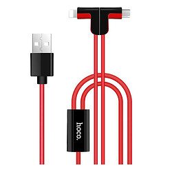 USB кабель Hoco X12 One Pull Two Magnetic 2 в 1 Apple iPhone SE 2022 / iPhone 14 Pro Max / iPhone 14 Plus / iPhone 14 Pro / iPhone 14 / iPhone 13 Pro / iPhone 13 Mini / iPhone 13 / iPhone 13 Pro Max / iPhone 12 Mini, MicroUSB, Lightning, 1.2 м., Красный