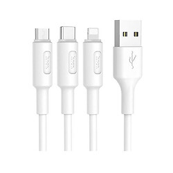 USB кабель Hoco X25 Soarer 3 в 1 Apple iPhone SE 2022 / iPhone 14 Pro Max / iPhone 14 Plus / iPhone 14 Pro / iPhone 14 / iPhone 13 Pro / iPhone 13 Mini / iPhone 13 / iPhone 13 Pro Max / iPhone 12 Mini, MicroUSB, Type-C, Lightning, 1.0 м., Белый