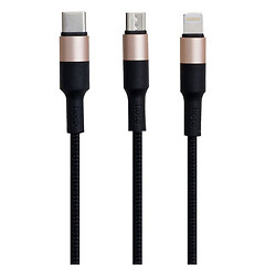 USB кабель Hoco X26 Xpress Charging 3 в 1 Apple iPhone SE 2022 / iPhone 14 Pro Max / iPhone 14 Plus / iPhone 14 Pro / iPhone 14 / iPhone 13 Pro / iPhone 13 Mini / iPhone 13 / iPhone 13 Pro Max / iPhone 12 Mini, Lightning, Type-C, MicroUSB, Черный