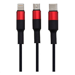 USB кабель Hoco X26 Xpress Charging 3 в 1 Apple iPhone SE 2022 / iPhone 14 Pro Max / iPhone 14 Plus / iPhone 14 Pro / iPhone 14 / iPhone 13 Pro / iPhone 13 Mini / iPhone 13 / iPhone 13 Pro Max / iPhone 12 Mini, Lightning, Type-C, MicroUSB, Чорний