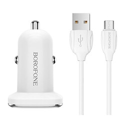 АЗП Borofone BZ12A QC3.0, MicroUSB, З кабелем, Білий