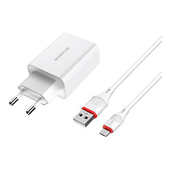 МЗП Borofone BA21A QC3.0, MicroUSB, З кабелем, 3.0 A, Білий