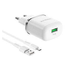 МЗП Borofone BA36A QC3.0, MicroUSB, З кабелем, 3.0 A, Білий