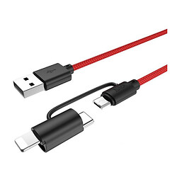 USB кабель Hoco X41 Multi-way 3 в 1 Apple iPhone SE 2022 / iPhone 14 Pro Max / iPhone 14 Plus / iPhone 14 Pro / iPhone 14 / iPhone 13 Pro / iPhone 13 Mini / iPhone 13 / iPhone 13 Pro Max / iPhone 12 Mini, Lightning, Type-C, MicroUSB, 1.0 м., Красный