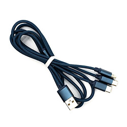 USB кабель Remax RC-131th 3 в 1 Apple iPhone SE 2022 / iPhone 14 Pro Max / iPhone 14 Plus / iPhone 14 Pro / iPhone 14 / iPhone 13 Pro / iPhone 13 Mini / iPhone 13 / iPhone 13 Pro Max / iPhone 12 Mini, MicroUSB, Type-C, Lightning, Original, 1.0 м., Синій