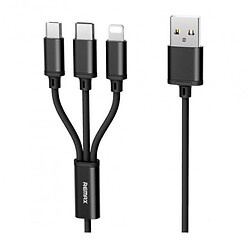 USB кабель Remax RC-131th 3 в 1 Apple iPhone SE 2022 / iPhone 14 Pro Max / iPhone 14 Plus / iPhone 14 Pro / iPhone 14 / iPhone 13 Pro / iPhone 13 Mini / iPhone 13 / iPhone 13 Pro Max / iPhone 12 Mini, MicroUSB, Type-C, Lightning, Original, 1.0 м., Чорний