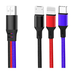 USB кабель XO NB143 3 в 1 Apple iPhone SE 2022 / iPhone 14 Pro Max / iPhone 14 Plus / iPhone 14 Pro / iPhone 14 / iPhone 13 Pro / iPhone 13 Mini / iPhone 13 / iPhone 13 Pro Max / iPhone 12 Mini, Type-C, Lightning, MicroUSB, 1.2 м., Черный