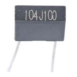 Конденсатор CL21X 100nF 100V J(+/-5%), P=5mm, 2,5x6,5x7,2mm (CL21X-B104J2AL05(M1)-Stcapasitor) (пленочный)