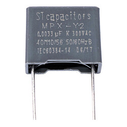 Конденсатор пленочный MPX(class Y2) 3,3nF 300VAC K(+/-10%), P=10mm, 5x11x13mm (Y2332K3DL10(C2-1) -Stcapasitor)