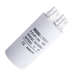 Конденсатор пленочный 4,5uF, 450V, 35x60mm, -2570°C, ±5%, 3000h (CBB60A-4.5/450-SR PASSIVES)