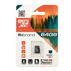 Карта пам'яті Mibrand MicroSDHC, 64 Гб., Чорний